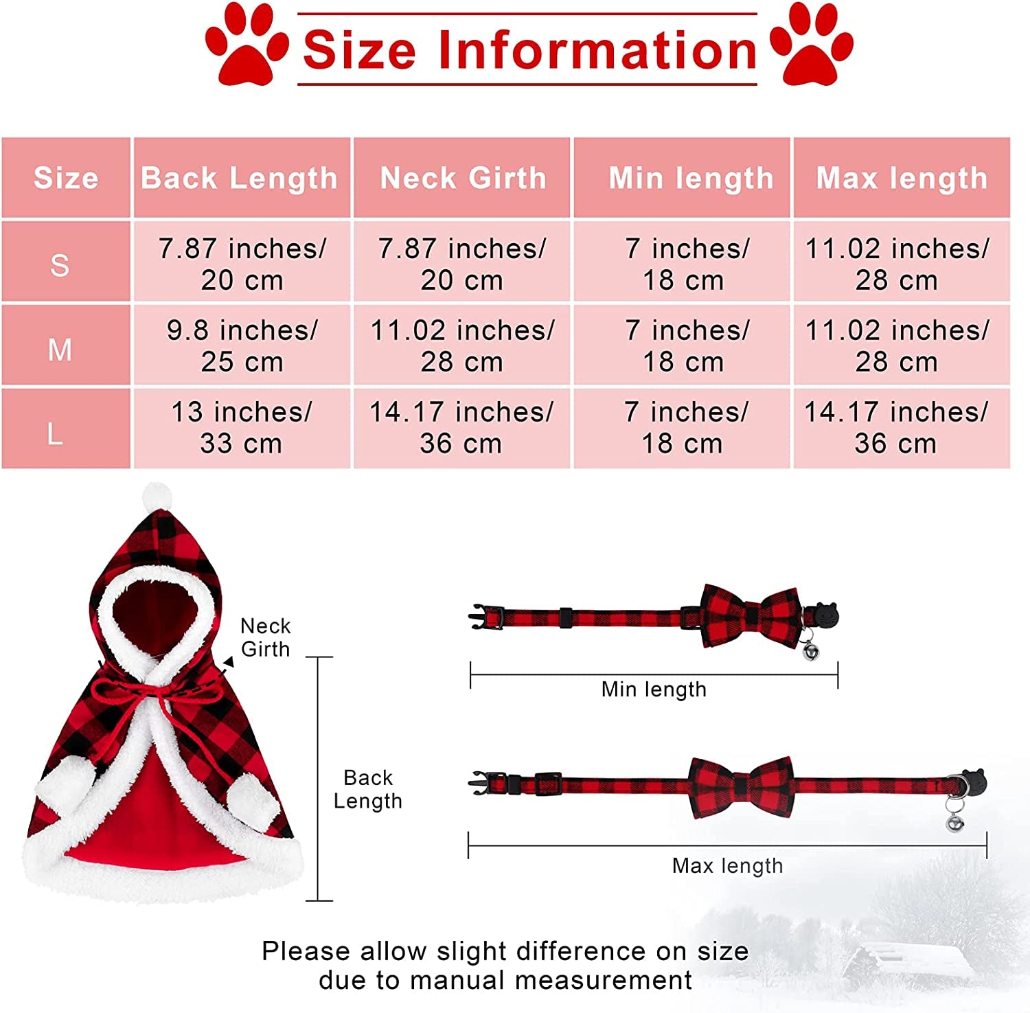 Christmas Cat Dog Costume Red Black Buffalo Plaid Pet Santa Cape with Xmas Hat Cat Collars with Bell and Bowtie Cat Cloak Pet Costume for Party Cosplay Christmas Pet Dress up (Medium)