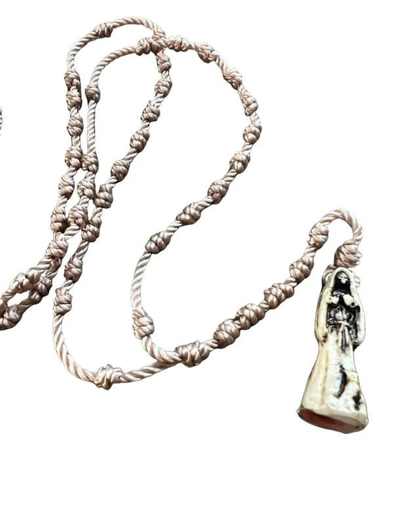 Bone Color Santa Muerte Thread Rosary with Pendant, Unisex, 18 Inches Long