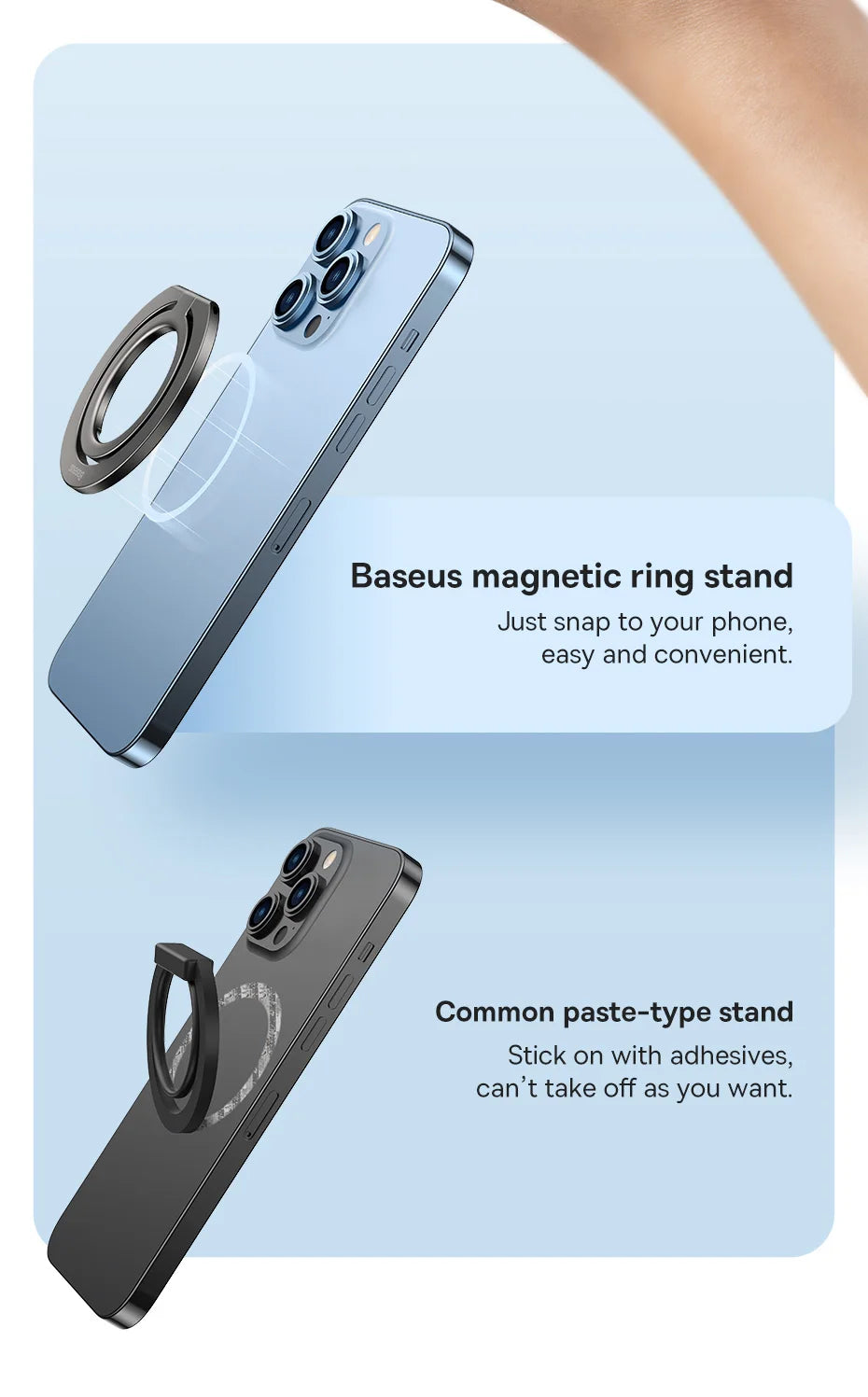 Baseus 360° Magnetic Phone Ring Holder for Kickstand Magnet Grip for iPhone 15 14 13 12 11 Pro Max Mini Finger Ring Holder Stand