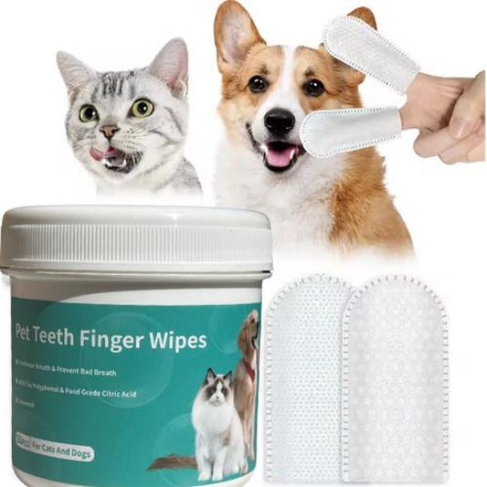 TQT Dog Dental Care Wipes - Cat & Dog Teeth Cleaning Finger Wipes - Dog Tooth Brushing Kit Dental Wipes - Reduces Plaque & Freshens Breath (50 Pcs)